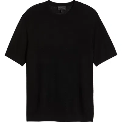 Emporio Armani Textured Dot Short Sleeve Crewneck Sweater In Black