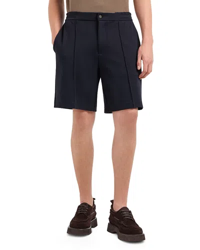 Emporio Armani Textured Elastic Waist Shorts In Navy Blue
