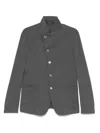 Emporio Armani Guru-collar Jacket With Off-centre Fastening In Bark-effect Armure Fabric In Grey