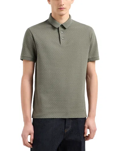Emporio Armani Textured Jacquard Basketweave Polo Shirt In Green