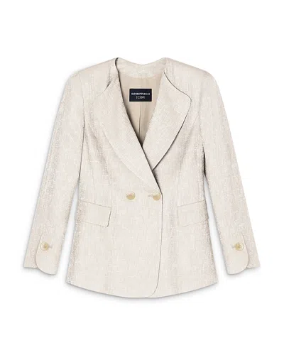 Emporio Armani Double-breasted Jacket In Icon Textured Jacquard Fabric In White