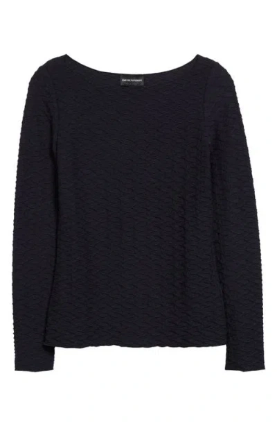 Emporio Armani Textured Jersey Top In Solid Dark Blue