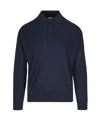 Emporio Armani Textured Knit Blue Polo With Classic Button Placket In Blue