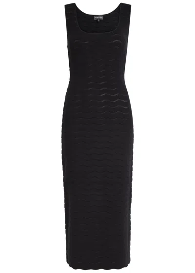Emporio Armani Textured-knit Midi Dress In Black