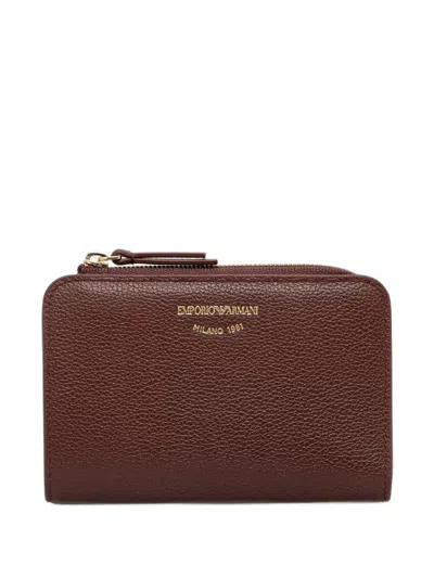 Emporio Armani Textured Leather Billfold Wallet With Zip-around Closure In Red