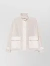 Emporio Armani Textured Leather Jacket High Collar In Neutral
