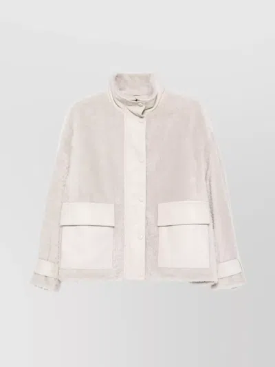 EMPORIO ARMANI TEXTURED LEATHER JACKET HIGH COLLAR
