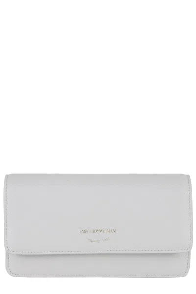 Emporio Armani Textured Leather Mini Bag In Gray