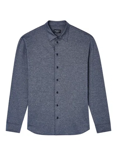 Emporio Armani Textured Long-sleeves Shirt In Blue
