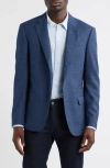 Emporio Armani Textured Microcheck Virgin Wool Blazer In Blue