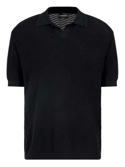 Emporio Armani Knitted Polo Shirt In Blue