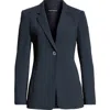 Emporio Armani Textured One-button Blazer In Navy Blue