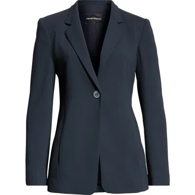 Emporio Armani Textured One-button Blazer In Navy Blue