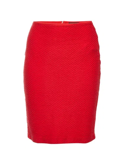 Pre-owned Emporio Armani Textured Pencil Midi Skirt In Red