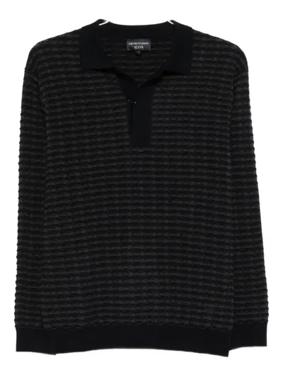 Emporio Armani Textured Polo Shirt In Black