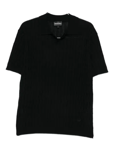 Emporio Armani Textured Polo Shirt In Black