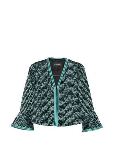 Emporio Armani Blazer Contrast Trim Flared Sleeves Open Front In Multi