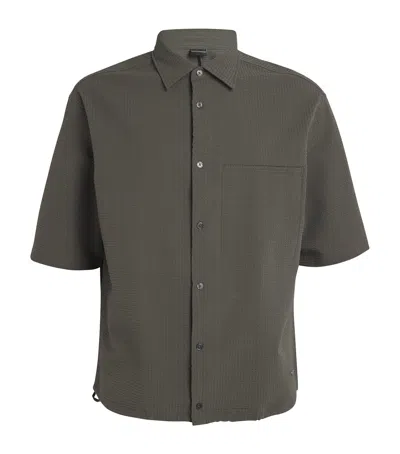 Emporio Armani Textured Short-sleeve Shirt In Grey