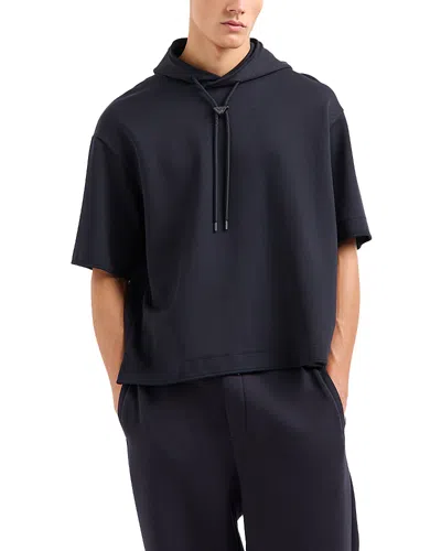 Emporio Armani Textured Short Sleeve Sweatshirt In Navy Blue