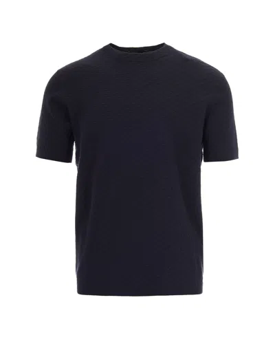 Emporio Armani Textured Short-sleeve Knit Sweater In Blue