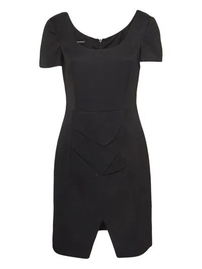 Pre-owned Emporio Armani Textured Short-sleeves Mini Dress In Black