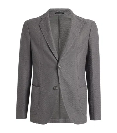 Emporio Armani Textured Single-breasted Blazer In Grey