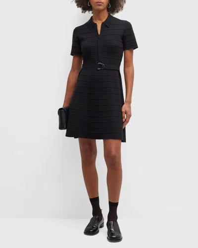 Emporio Armani Official Store Striped-effect, Knit-fabric Belted Dress In Black