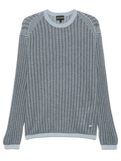 Emporio Armani Textured Sweater In Subdued Blue / Navy