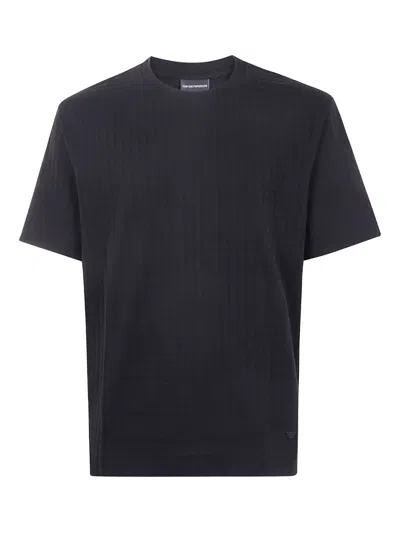 Emporio Armani Crew Neck T-shirt With Textured Short Sleeves In Black