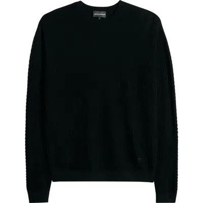 Emporio Armani Textured Virgin Wool Crewneck Sweater In Black