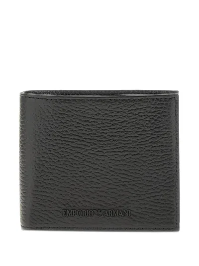 Emporio Armani Grained Leather Bi-fold Wallet In Black