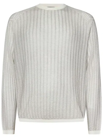 Emporio Armani Textured Wave Pattern Crewneck Sweater In Gray