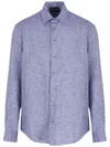 Emporio Armani Long Sleeve Linen Chambray Button Front Shirt In Light Blue