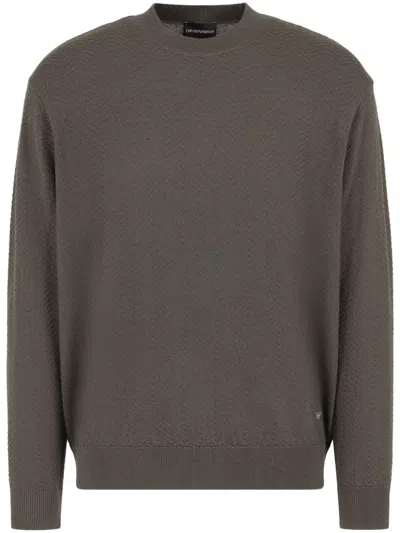 Emporio Armani Textured-weave Mock-neck Virgin Wool Jumper In Grey