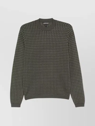 EMPORIO ARMANI TEXTURED WOOL CREWNECK JUMPER WITH RIBBED CUFFS