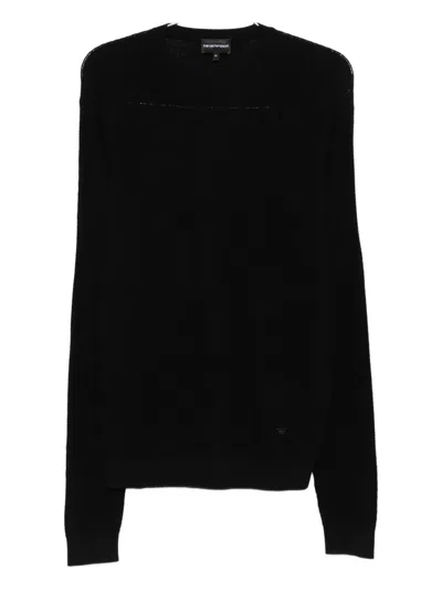 Emporio Armani Textured Wool Sweater In Black
