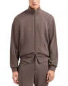 Emporio Armani High Neck Zippered Cotton Sweatshirt With Slip Pockets In Brown