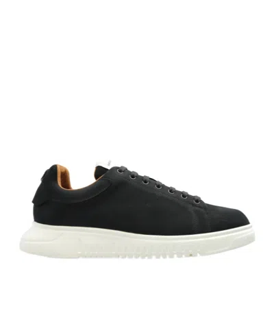 Emporio Armani Lace-up Leather Sneakers In Black
