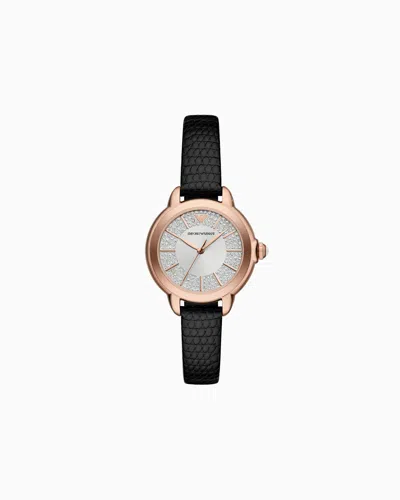 Emporio Armani Three-hand Black Leather Watch In Multicolore