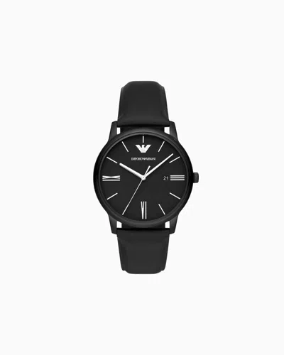 Emporio Armani Three-hand Date Brown Leather Watch In Black