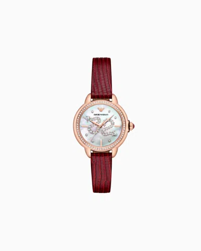 Emporio Armani Three-hand Red Leather Watch In Burgundy
