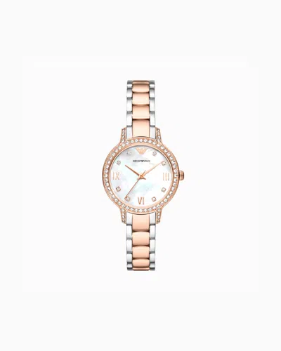 Emporio Armani Three-hand Two-tone Stainless Steel Watch In Brown