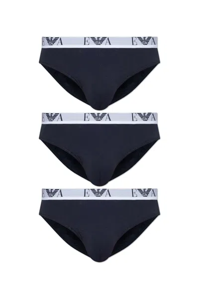 Emporio Armani Three-pack Of Cotton Briefs With Logo In Blue