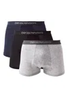 Emporio Armani Three Pack Stretch Logo Trunks In Marine Grg Melnero