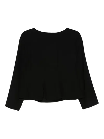 Emporio Armani Three-quarter-sleeve Cropped Top In Black