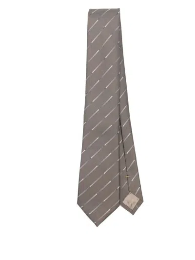 Emporio Armani Patterned-jacquard Silk Tie In Beige