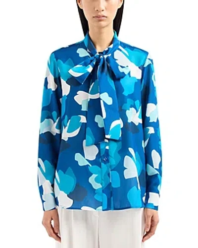 Emporio Armani Tie-neck Abstract-print Crepon Blouse In Multi