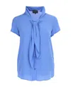 Emporio Armani Tie-neck Short-sleeve Shirt In Blue
