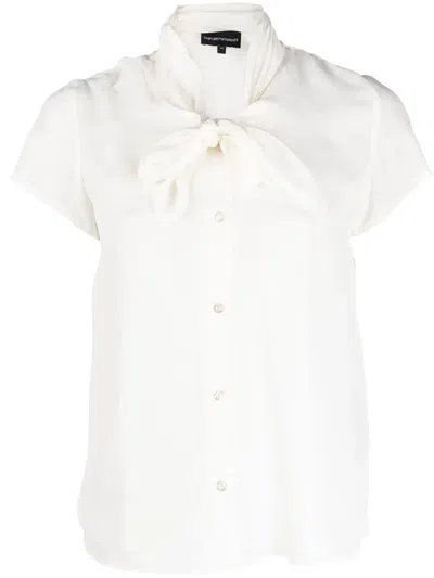 Emporio Armani Tie-neck Short-sleeve Shirt In Weiss