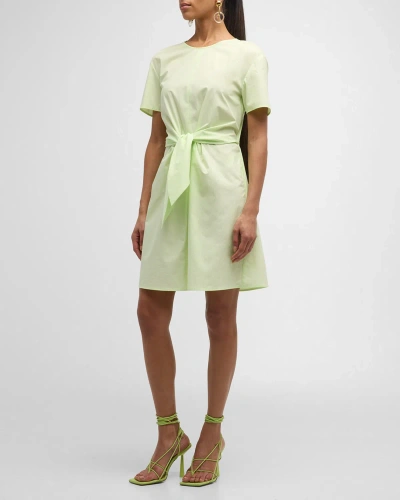 Emporio Armani Tie-waist Cutout Cotton Poplin Midi Dress In Sunny Lime